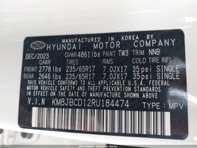 KM8JBCD12RU184474 Hyundai Tucson Hybrid Blue