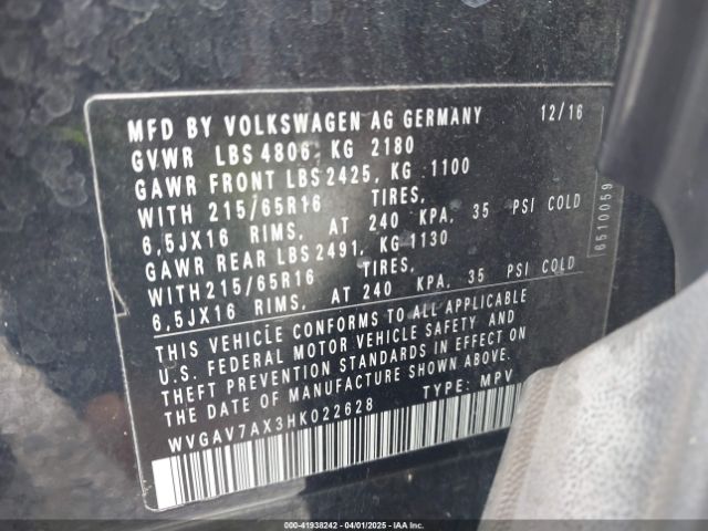WVGAV7AX3HK022628 Volkswagen 2.0 tsi