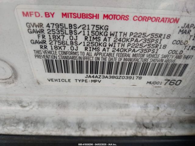 JA4AZ3A38GZ039178 Mitsubishi Outlander Es