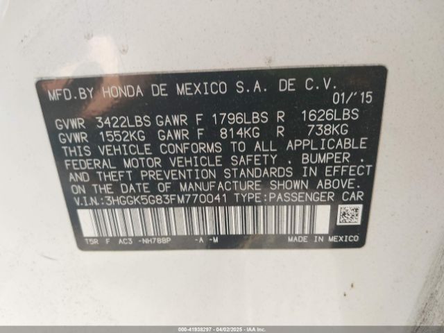 3HGGK5G83FM770041 Honda FIT EX