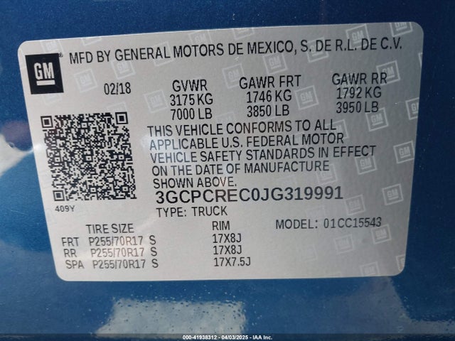 3GCPCREC0JG319991 Chevrolet Silverado 1500 1lt
