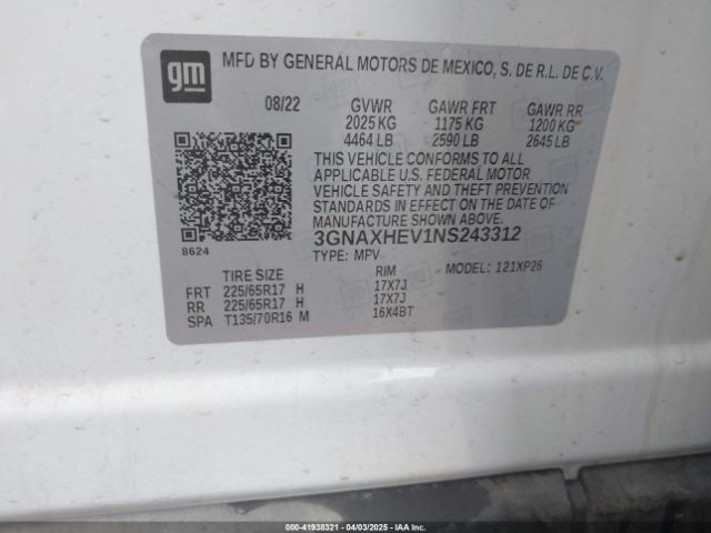 3GNAXHEV1NS243312 Chevrolet Equinox Fwd Ls