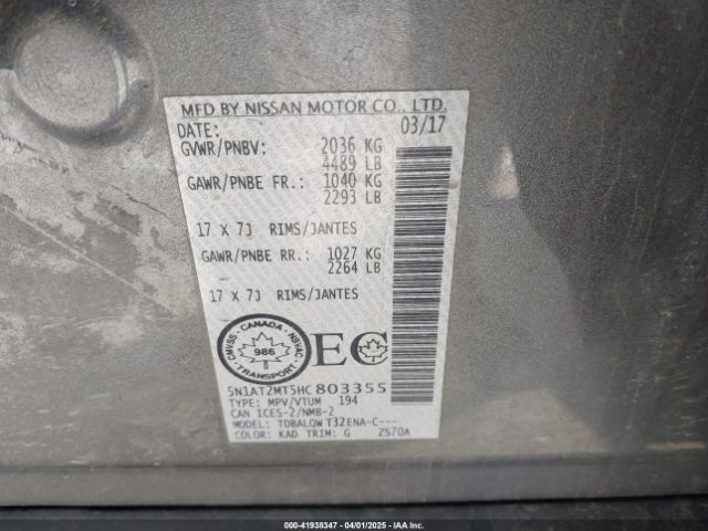 5N1AT2MT5HC803355 Nissan Rogue S/sl/sv