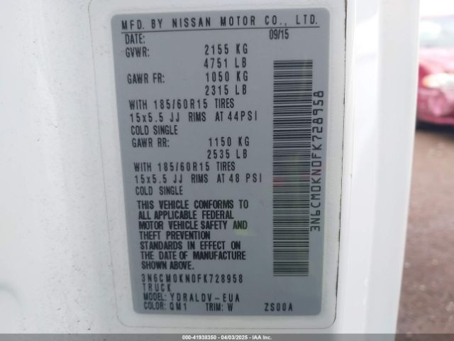 3N6CM0KN0FK728958 Nissan Nv200 S