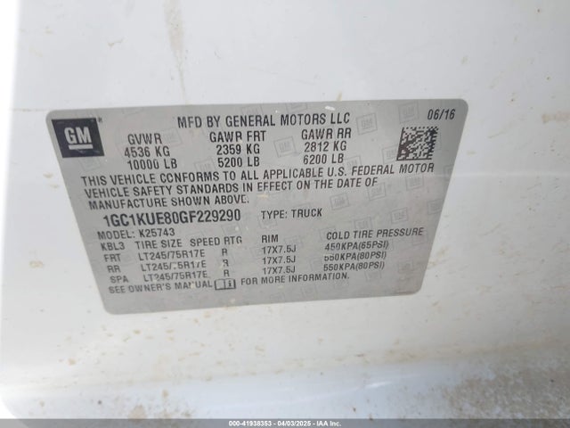 1GC1KUE80GF229290 Chevrolet Silverado 2500hd Wt