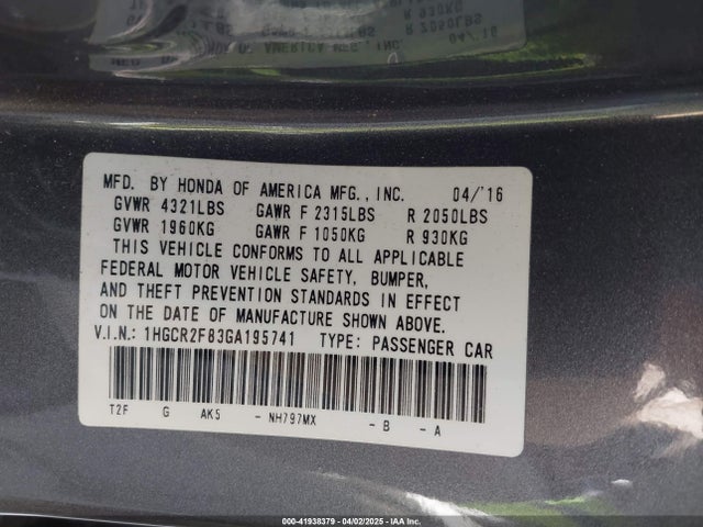1HGCR2F83GA195741 Honda Accord Ex-l