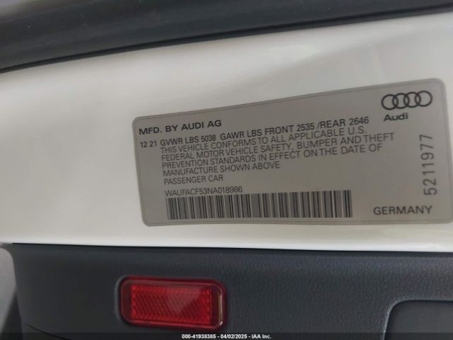 WAUFACF53NA018986 Audi A5 Sportback Premium Plus 45 Tfsi S Line Quattro S Tronic