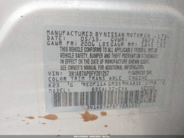 3N1AB7AP8FY281257 Nissan SENTRA SV