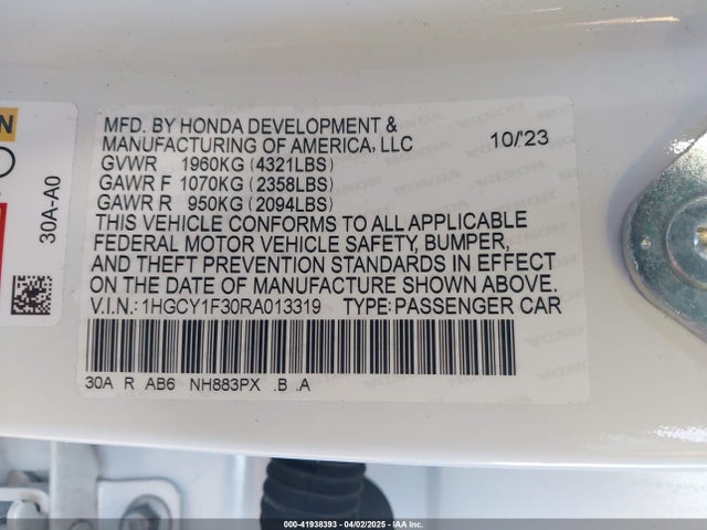 1HGCY1F30RA013319 Honda l15be