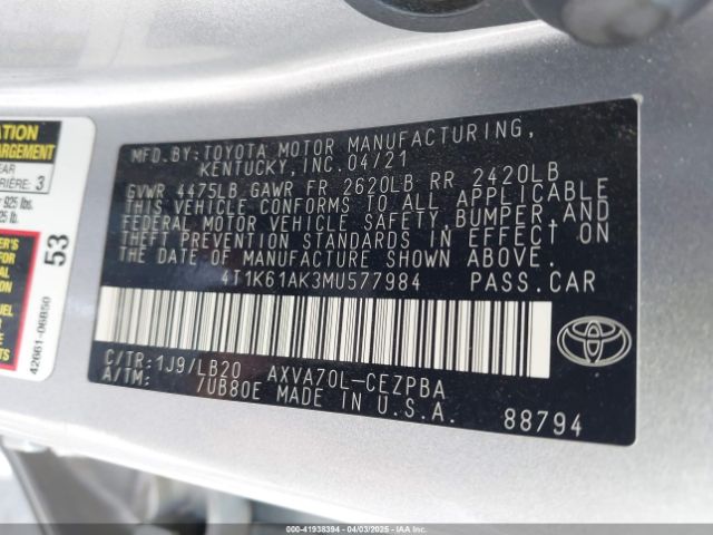 4T1K61AK3MU577984 Toyota CAMRY XSE