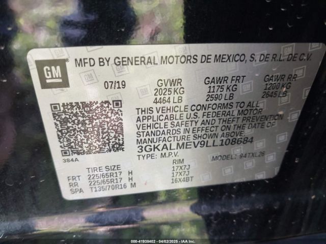 3GKALMEV9LL108684 GMC Terrain Fwd Sle