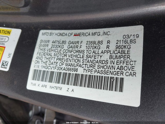 1HGCV1F30KA066598 Honda Accord Sport