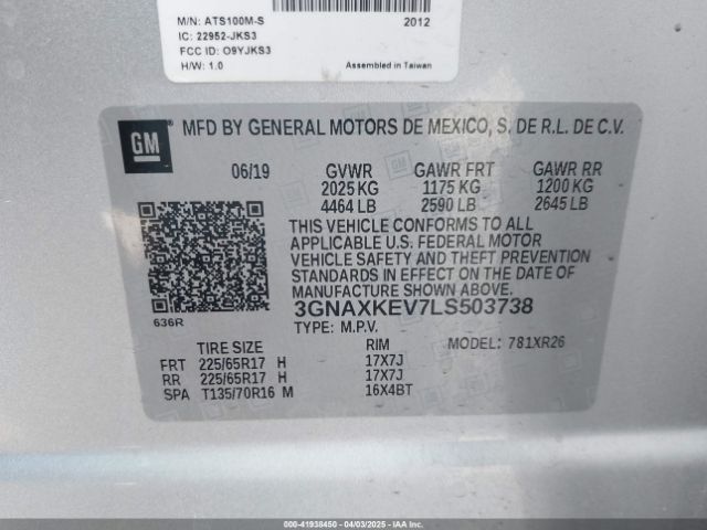 3GNAXKEV7LS503738 Chevrolet Equinox Fwd Lt 1.5l Turbo