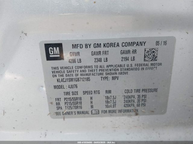 KL4CJ1SM1GB712185 Buick Encore Sport Touring