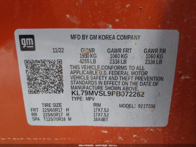 KL79MVSL9PB072262 Chevrolet Trailblazer Fwd Activ