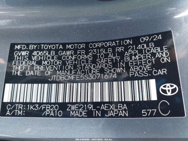 JTDBCMFE5S3071674 Toyota Corolla Hybrid Le