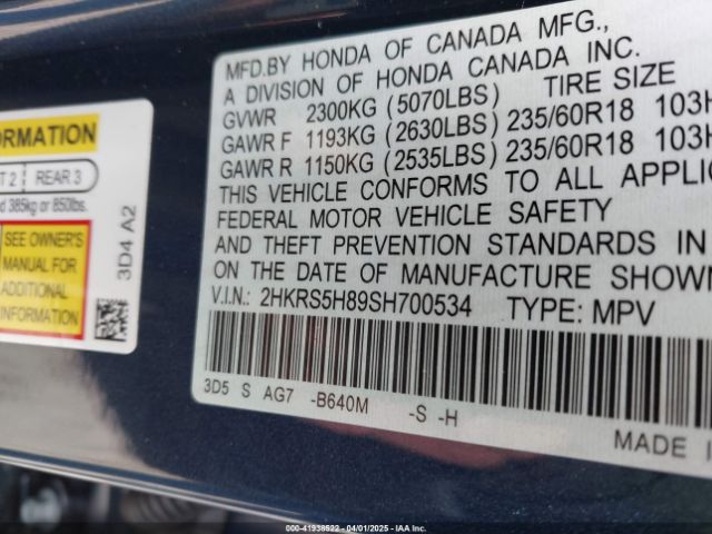 2HKRS5H89SH700534 Honda Cr-v Hybrid Sport-l