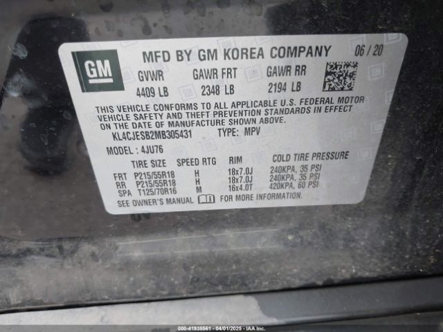 KL4CJESB2MB305431 Buick Encore Awd Preferred