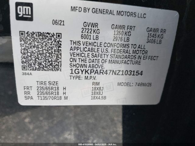 1GYKPAR47NZ103154 Cadillac Xt6 Fwd Luxury
