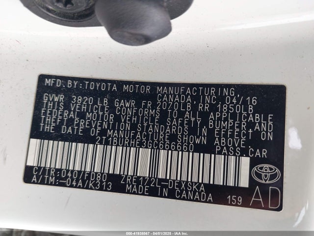 2T1BURHE3GC666660 Toyota 2zr-fe