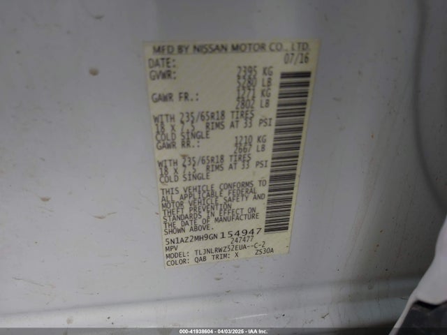 5N1AZ2MH9GN154947 Nissan 2016