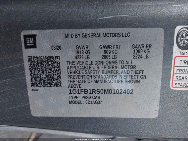 1G1FB1RS0M0102492 Chevrolet Camaro Rwd  1lt