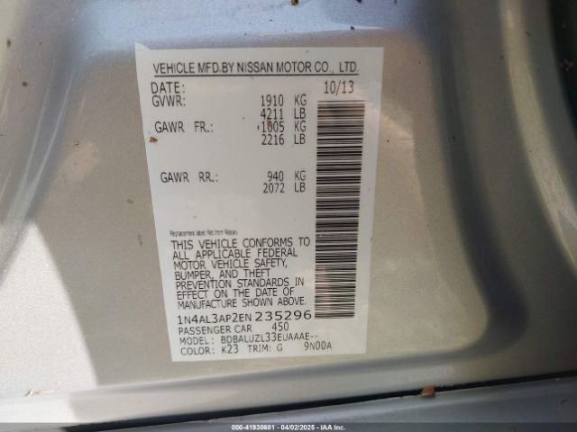 1N4AL3AP2EN235296 Nissan Altima 2.5 Sv