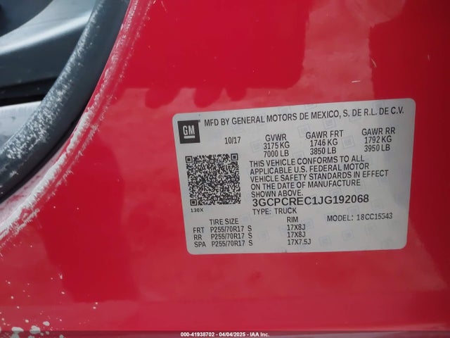 3GCPCREC1JG192068 Chevrolet Silverado 1500 1lt