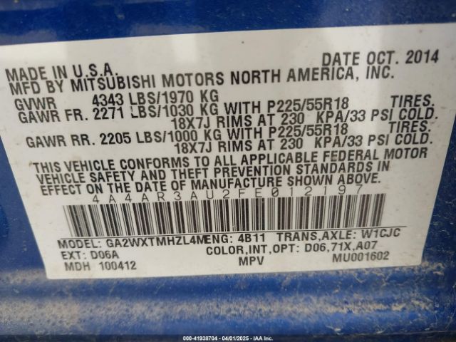 4A4AR3AU2FE012197 Mitsubishi Outlander Sport Es