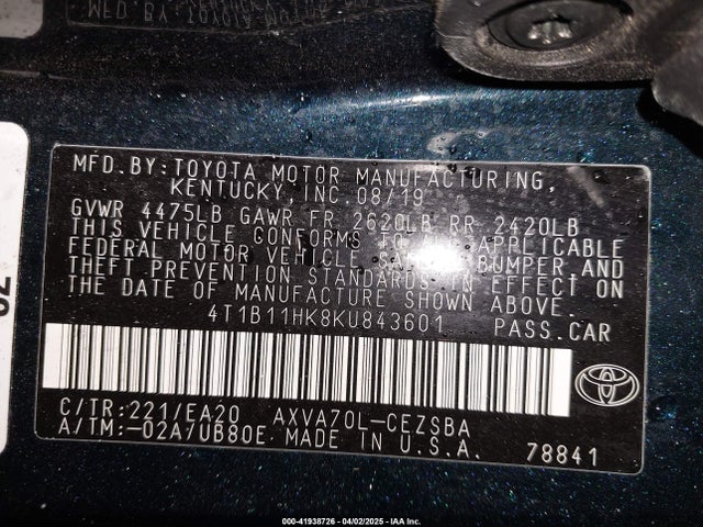 4T1B11HK8KU843601 Toyota CAMRY SE