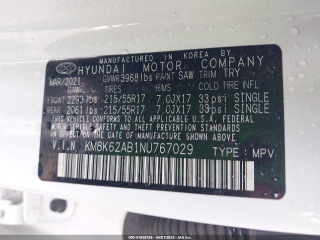 KM8K62AB1NU767029 Hyundai Kona Sel