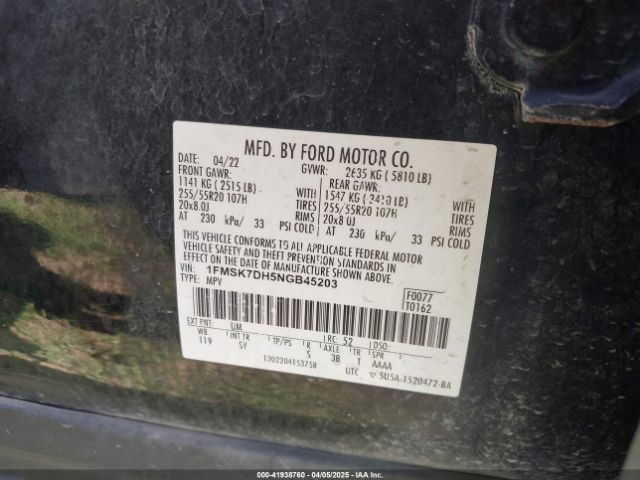 1FMSK7DH5NGB45203 Ford EXPLORER XLT