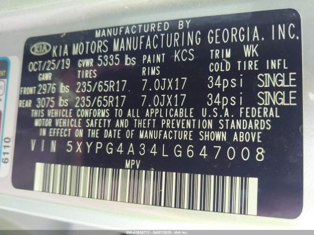 2020 KIA SORENTO 5XYPG4A34LG647008 Photo 8