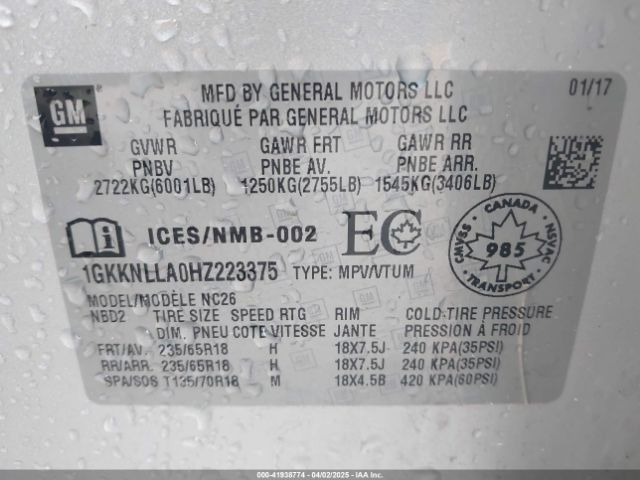 1GKKNLLA0HZ223375 GMC Acadia Sle-2