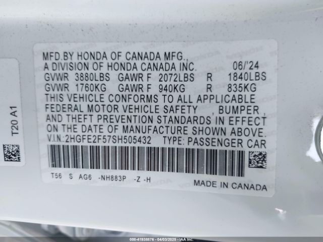 2HGFE2F57SH505432 Honda Civic Sport
