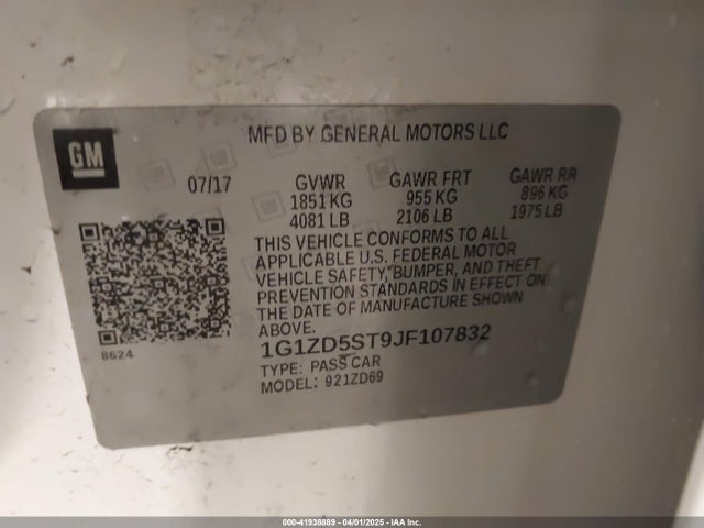 Chevrolet lfv - direct injection, variable valve timing, gen 1 2018 1G1ZD5ST9JF107832 Image 9