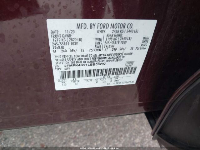 2FMPK4K91LBB56297 Ford Edge Titanium