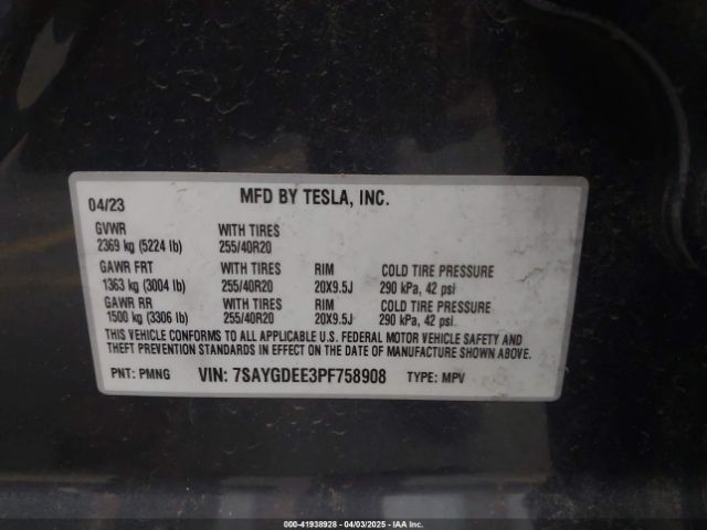 7SAYGDEE3PF758908 Tesla Model Y
