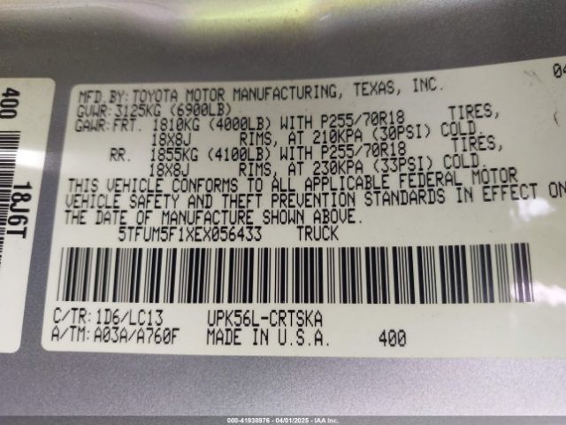 5TFUM5F1XEX056433 Toyota Tundra Sr 4.6l V8