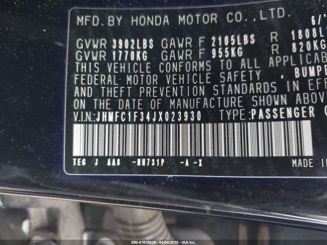 JHMFC1F34JX023930 Honda Civic Ex-t