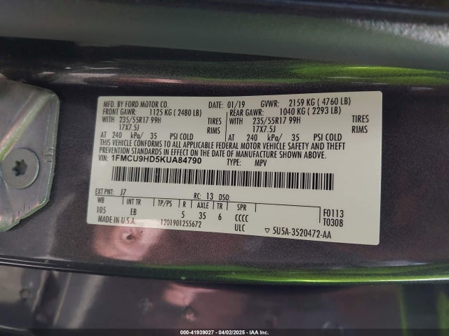 1FMCU9HD5KUA84790 Ford ESCAPE SEL