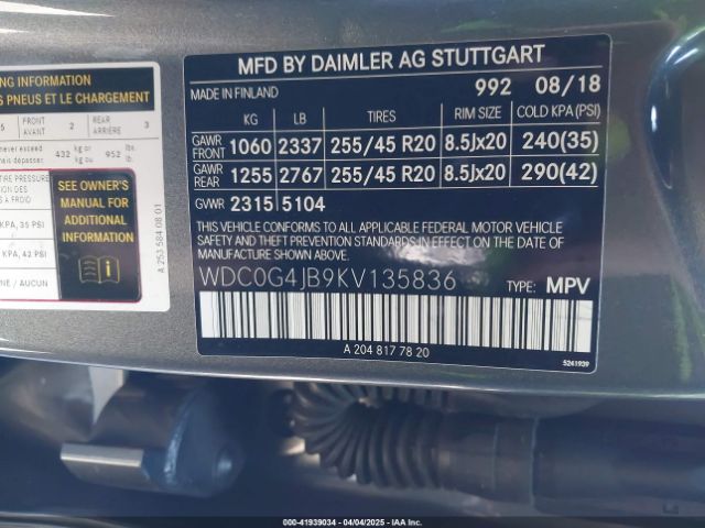 WDC0G4JB9KV135836 Mercedes-Benz GLC 300