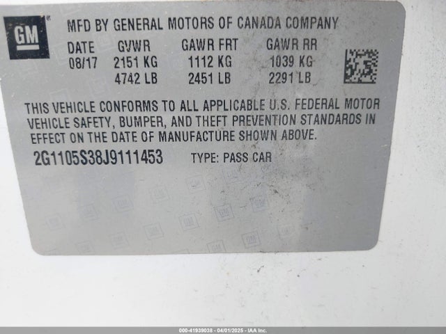 2G1105S38J9111453 Chevrolet IMPALA 1LT