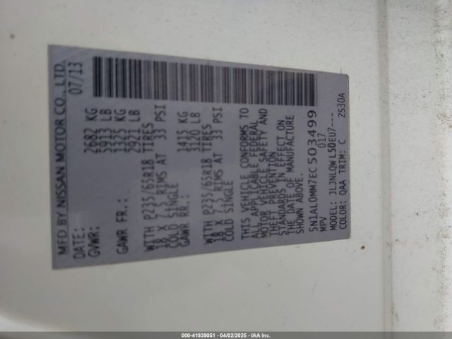 5N1AL0MM7EC503499 Infiniti QX60