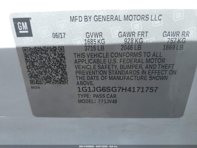 1G1JG6SG7H4171757 Chevrolet Sonic Lt Auto