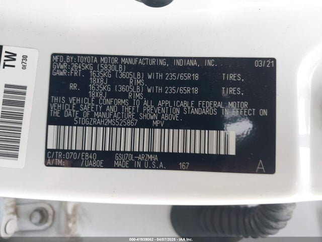 Toyota Highlander Xle 2021 5TDGZRAH2MS525867 Image 9