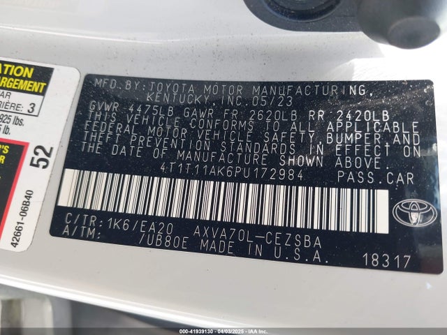 4T1T11AK6PU172984 Toyota CAMRY SE