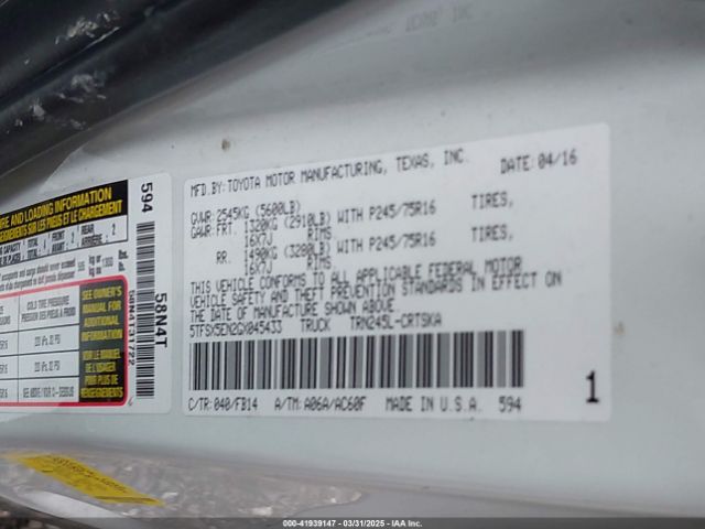 5TFSX5EN2GX045433 Toyota Tacoma Sr