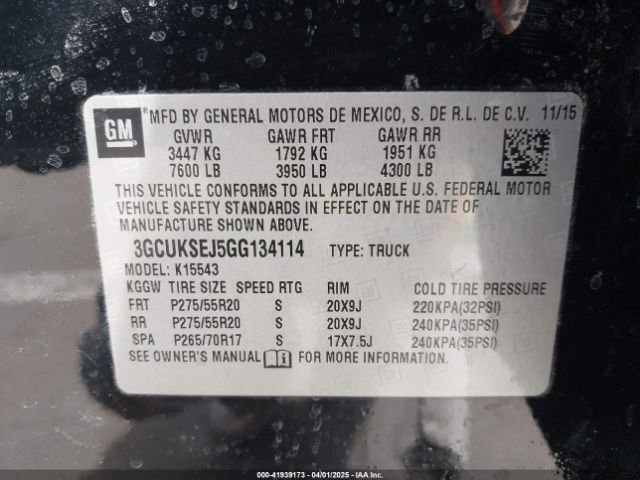 3GCUKSEJ5GG134114 Chevrolet Silverado 1500 1lz