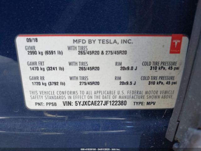 5YJXCAE27JF122380 Tesla Model X 100d/75d/p100d
